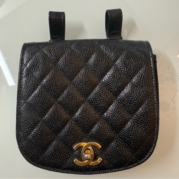Vintage Chanel Caviar Leather Black Quilted Belt Pouch with Gold Plated Hardware - Picture 1 of 16